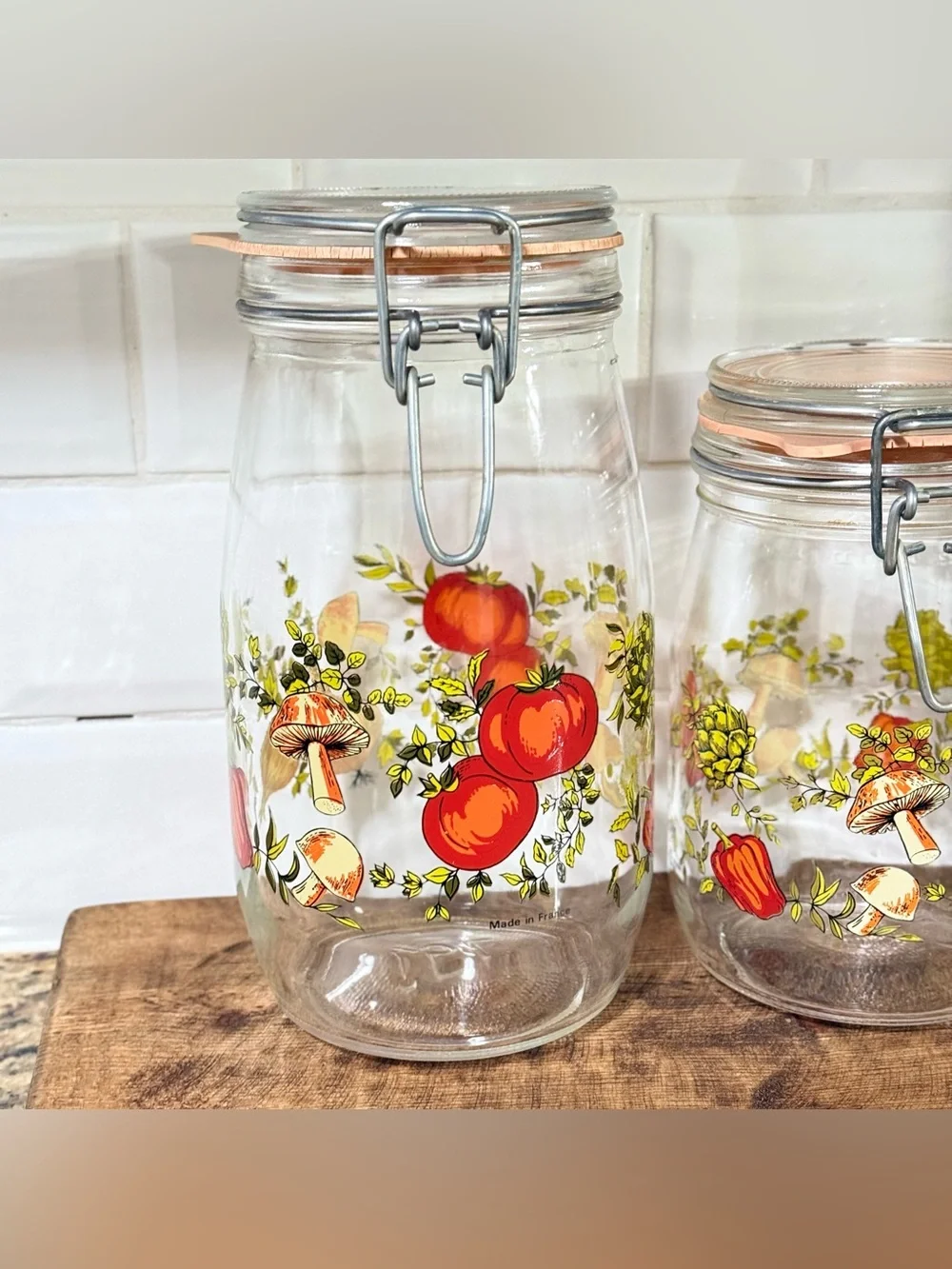 ARC France Vintage Spice Of Life Mushroom Glass Canister Jar Set Of 3 1970s MCM